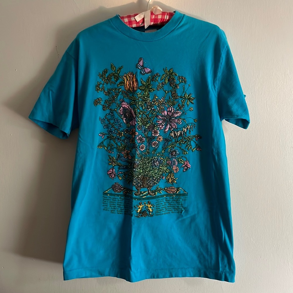 Vintage anvil single stitch romantic floral turquoise T-shirt